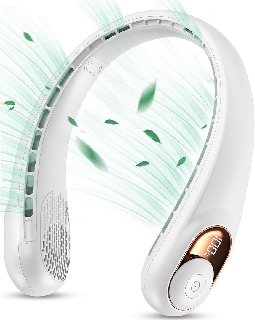 KIDEE Neck Fan, Portable Fan, Neck Fans Rechargeable, Upgraded LED Display, 4000 mAh Battery Operated, 3 Speeds Adjustable Personal Wearable Fan, Gifts for Women Men, Pearl White, One Size