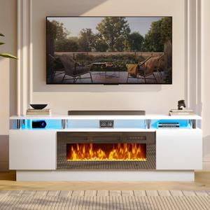 MXV 70" Fireplace TV Stand, Modern Entertainment Center & 36 Inch Electric Fireplace with Remote Control, LED Light, Fire Place Tv Stand for Living Room for TVs up to 80", White + Black