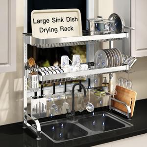 3 Tier Extra Large Stainless Steel Over The Sink Dish Drying Rack