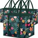 BALEINE 3Pk Reusable Grocery Bags, Foldable Shopping Bags for Groceries with Reinforced Bottom & Handles (Blossom Season) 12"