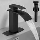 Hoimpro Black Waterfall Bathroom Faucet with cUPC Supply Lines, Single Handle Bathroom Sink Faucet with Pop-up Drain, Rv Vanity Vessel Faucet with Deck Plate, Matte Black