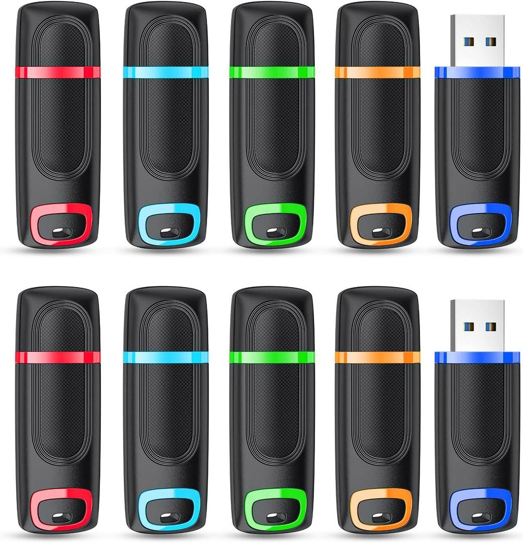 RAOYI 10 Pack 64GB Flash Drive, USB 3.0 High Speed Memory Stick Thumb Drive Jump Drive Zip Drive for Data Storage and Backup (Multicolor)