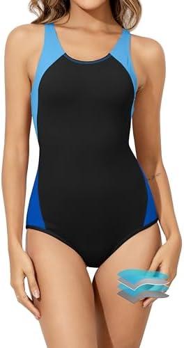 Beautikini Period Swimwear One Piece Leakproof Menstrual Swimsuit Racerback Color Block Bathing Suit for Teen Girls Women Size L