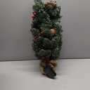 Pre-lit Artificial Mini Christmas Tree with Berry and Pinecone, Includes Small Lights and Cloth Bag Base (Green)