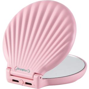 Compact Makeup Mirror with Lights - 3.5" Portable, 2-Sided, Lightweight & Shatterproof, Folding Magnifying Mirror 2X/10X, Unique Gift for Women (Pink(have Lights))