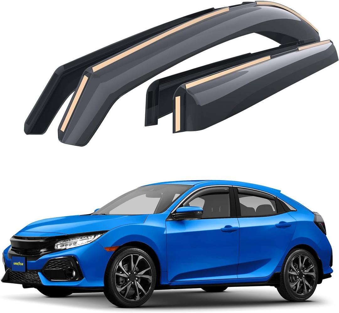 Goodyear Shatterproof in-Channel Window Deflectors for Honda Civic 2016-2021 Hatchback, Rain Guards, Window Visors for Cars, Vent Deflector, Car Accessories, 4 pcs - GY007839