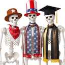 Sadnyy 6 Pcs 12 ft Skeleton Outfit 4th of July Skeleton Costume Patriotic Red White Blue Hat and Scarf for Independence Day, Graduation Day, Cowboy Set Outdoor Decoration, Accessories