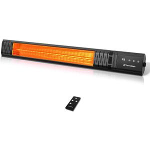 Small Outdoor Heater for Patio, thermomate 1500W IP65 Electric Infrared Heater with Low Glare Schott Glass, 9 Heating Levels & 24H Timer, Plug-in 120V Black
