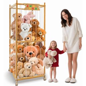 Large Stuffed Animal Storage, 550L Wood Plush Toy Storage With Wheels, Kids Plushies Storage With Thicker Elastic Band, Stuffed Animal Organizer For Playroom, Bedroom, Nursery(22.5in*22.5in*66.4in)