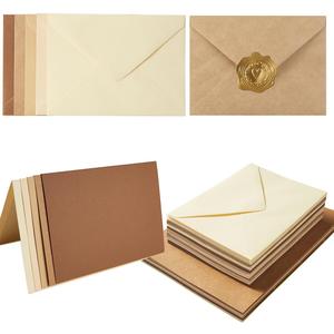 50 Pack Brown A6 Envelopes with Blank Cards Set, Envelopes 5 Colors with 4x6 Cardstock and Gold Stickers for Wedding Invitations  (Brown, 4x6)
