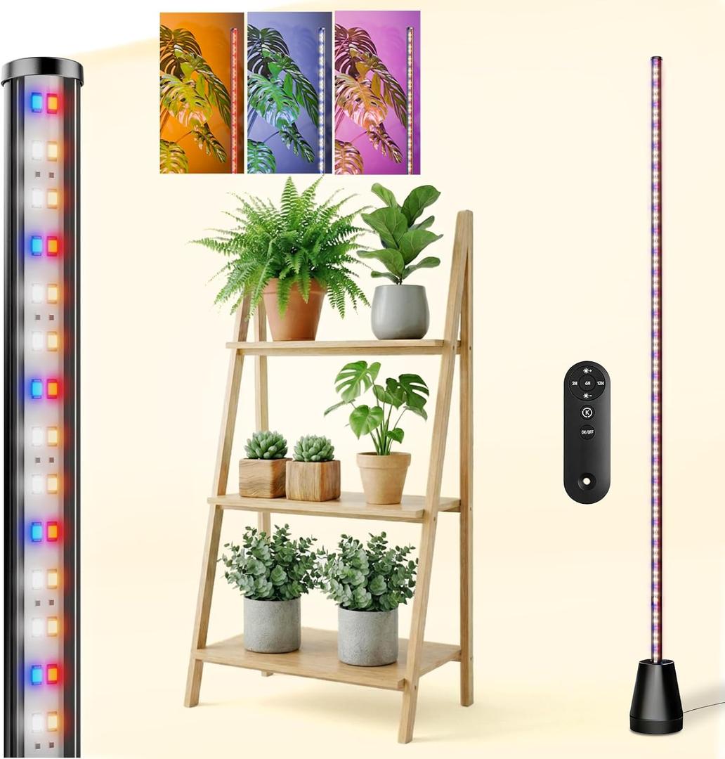 Grow Lights for Indoor Plants with Timer, 60 Inch Vertical Grow Light Full Spectrum 192 LEDs 24W with 3/6/12H Auto On/Off Remote 3 Light Modes 5-Level Dimmable Standing Plant Lamp (1PC)
