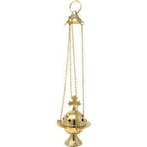 Needzo High Polished Brass Cross Design Hanging Church Thurible Censer with Chain, 4 3/4 Inch