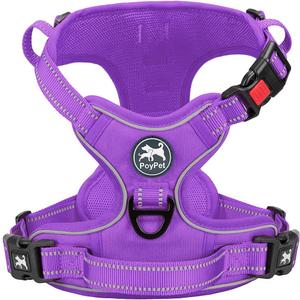 PoyPet No Pull Dog Harness, No Choke Reflective Dog Vest, Adjustable Pet Harnesses with Easy Control Padded Handle for Dogs(Purple Matching Trim,S)