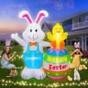6FT Easter Inflatables Bunny & Chick Sitting on Easter Egg Decoration, Easter Blow up Yard Decoration Rabbit and Chicken Inflatable Built-in 4 LED for Easter Party Indoor Outdoor Lawn Decor