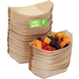100 Pcs 7-Inch wood Appetizer Boats - Disposable Wooden Serving Trays for Canaps, Sushi, Snacks - Eco-Friendly Biodegradable Party Plates for Weddings, Birthdays, BBQs & Events