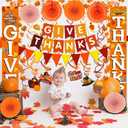 Famoby GIVE THANKS Hanging Banner Porch Sign Autumn Pumpkin Maple Leaf Backdrop Flag Banner Paper Fan&Swirls for Thanksgiving Party Decorations
