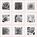 eletecpro 12x12 Aluminum Picture Frames Set of 9 Minimalist Gallery Wall Frame Set Display 8x8 Photo with Mat or 12x12 No Mat, Sleek and Elegant Collage Frames for Wall Decor, Rose Gold