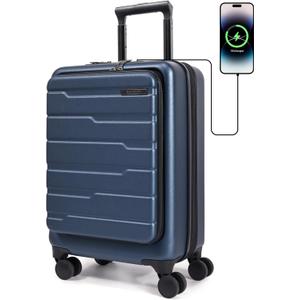 BAGSMART Expandable Carry On Luggage 22x14x9 Airline Approved, 20 Inch Suitcase with Spinner Wheels, Charging Ports, TSA Lock, Hard Shell Front Opening for Men Women Travel Business, Blue (Carry-On 20-Inch)