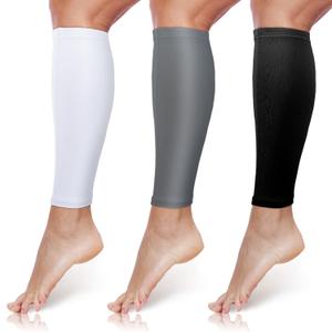 3 Pairs Calf Compression Sleeves for Men And Women Football Leg Sleeve Footless Compression Sock for Running Athlete Cycling (Black, White, Gray, Large)