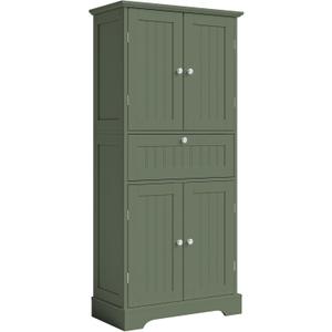 ChooChoo 51" H Tall Bathroom Floor Cabinet, Modern Bathroom Storage Cabinet with Drawer and Adjustable Shelves, Freestanding Kitchen Pantry Cupboard with 4 Doors for Living Room, Green