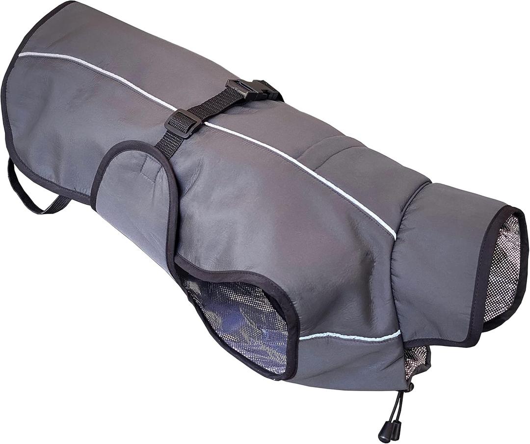 Self-Heating Thermal Insulated Dog Coat - Waterproof Winter Jacket for Small, Medium, Large Dogs - Lightweight Non-Bulky Fit, Easy On/Off Clip, Hair-Free Lining (XL) (Dark Gray)