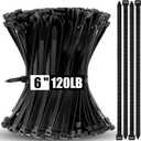 Reallnaive 500 Pcs 6 Inch Zip Ties Heavy Duty 120 Lbs Tensile Strength Black Nylon Wire Cable Ties Bulk for Indoor Outdoor