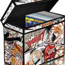 Comic Book Storage Box, 15.3" x 7.8" x 11.8" Large Comic Book Case, Oxford Fabric Organizer, Collapsible Storage Bin with Lid and Handles for Books Magazines Collections, Cartoon Colorful