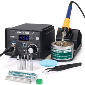 YIHUA 939D+ Digital Soldering Station, 75W Equivalent with Precision Heat Control (392F to 896F) and Built-in Transformer. ESD-safe, lead-free with C/F display (Black)