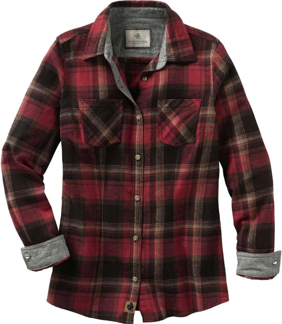 Legendary Whitetails Womens Long Sleeve Plaid Flannel Button Up Shirt 100% Cotton (Medium)