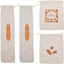 Pack of 2 gobyhumm 4 Pieces Linen Toast Reusable French Baguette Biscuit Bag Cotton Drawstring Bread Bag for Homemade Container（2 Baguettes+Bread+Letter bread）