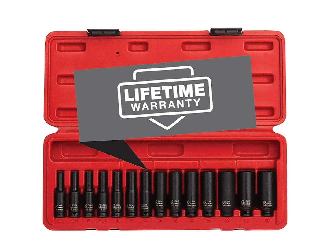 SUNEX TOOLS 1831, 1/4 Inch Drive Deep Magnetic Impact Socket Set, 14-Piece, Metric, 4mm - 15mm, Cr-Mo Alloy Steel, Heavy Duty Storage Case, Meets ANSI