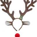 Reindeer Antlers Headbands with Red Nose for Adults Teens Christmas Santa Holiday Parties (One Size)