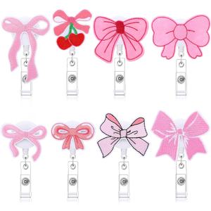 Pink Bow Nurse Badge Reel Retractable Badge Holder Alligator Clip Accessories for ID Card Nursing,Medical Worker,Student,Teacher (8pcs Pink)
