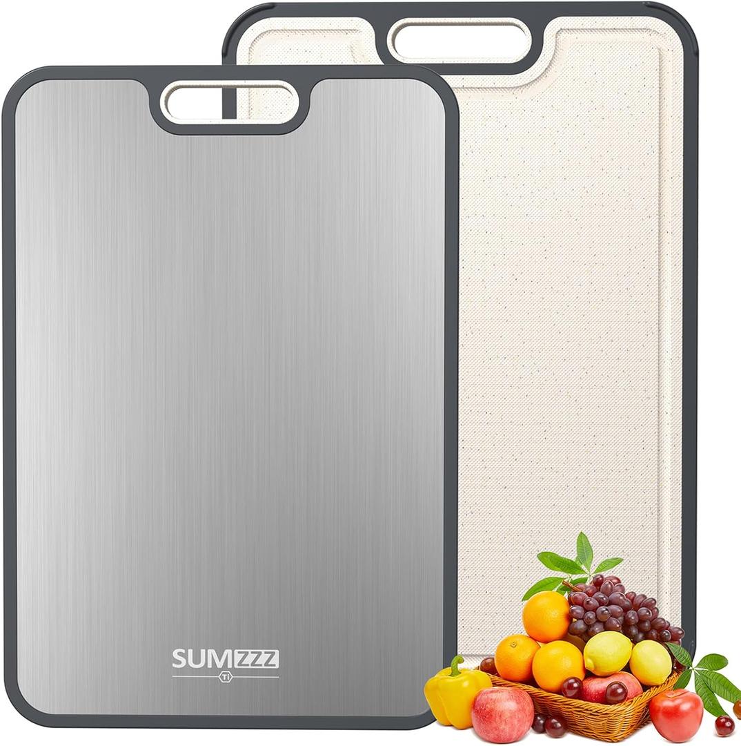 Titanium Cutting Board for Kitchen, Cutting Board Double Sided Food Grade, Pure Titanium/PP, Easy to Clean Large Size 16 x 11 (Silver)