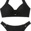 Women Swimsuit Women's Summer Beach Solid Color Neck Sexy Bikini Set Sexy Two Piece, Size XL