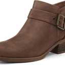 mysoft Women's Ankle Boots Low Chunky Stacked Heel Comfortable Round Toe booties with Side Zipper Shoes (6, Brown Pu)