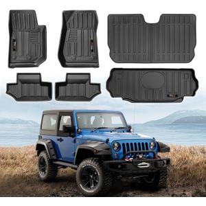 All Weather Floor Mats & Cargo Liner & Backrest Mats for 2007-2018 Jeep Wrangler JK 2 Door Accessories (for 2007-2018 Jeep Wrangler JK 2 Door Full Set)