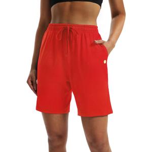 LUCKYCATCUS Women's Shorts 7" Bermuda Shorts with Pockets (Red, XL)
