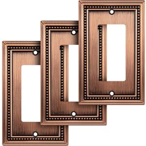 Henne Bery Sunken Pearls Heavy Duty Decorative Wall Plate Switch Plate Outlet Cover (Single Decorator, 3 Pack, Antique Copper)