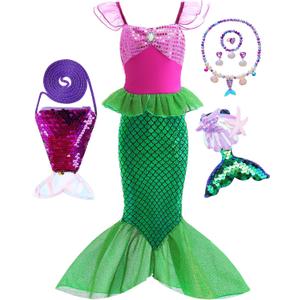 Princess Little Mermaid Costume Ariel Dress for Girls Birthday Party Halloween Cosplay Costumes (4-5 Years, K90)