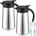 Honeydak 2 Pcs Coffee Carafe Airpot 27 oz Insulated Stainless Steel Vacuum Thermal Pot with Brushes Dispenser Coffee Carafe for Keeping Hot Water Tea 12 Hours Hot 8 Hours Cold(Silver)
