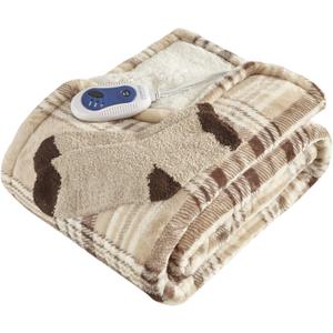 Comfort Spaces Plush to Sherpa Electric Blanket Shawl Shoulder, Neck Wrap with Matching Sock Set, Giftable Ultra Soft, Warm, Snuggle Fleece-Reversible Heated Poncho Throw, 50" W x 64" L, Tan Plaid
