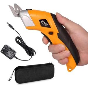 VLOXO Electric Scissors, Cordless Cardboard Cutter Power Fabric Scissors Mini Box Cutter with Blades Rechargeable Multi-Tool for Crafts Leather Cardboard Carpet Plastic Include Case Yellow