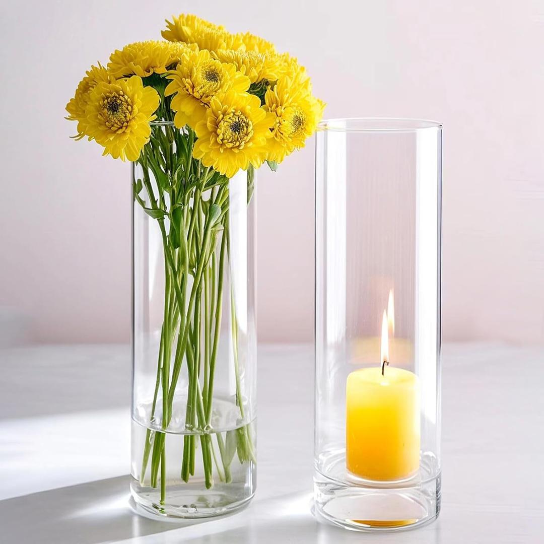 12 Pack Clear Glass Cylinder Vases for Centerpieces - Floating Candle Vases Holder - 8" Hight Perfect for Weddings and Events