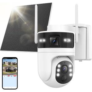Security Camera Wireless Outdoor: Dual-Lens Solar Camera Outdoor/Home/Dome, 360 Live View, WiFi Camera Home Surveillance with 2K Full Color Night Vision,2-Way AudioPIR Motion