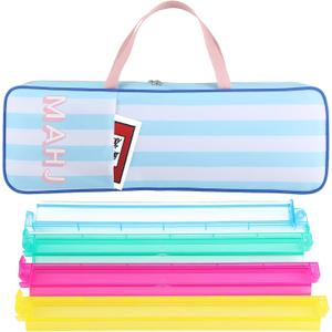 Aliceset Mahjong Rack Storage Bag 21 x 6.5 x 2 Inches Mahjong Gifts for Women Mah Jong Tile Bags with Zipper for Tiles and Pushers Rack Storage Bags Gifts Accessories(Only Bag)(Blue Stripes)