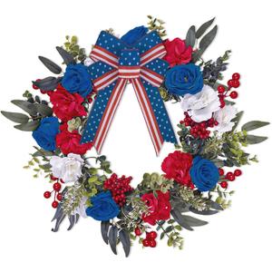 15.7 Inch Patriotic Wreaths for Front Door 4th of July Fourth Garland Memorial Day Wreaths American Flag Garland for Independence Day Indoor Outdoor Door Wall Decor Home