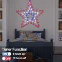 4th of July Patriotic Decorations, Red White and Blue Memorial Day Decor Star Lights, Timer 14.2In Iron Frame 70Led Fairy Star Lights, 8 Mode with Remote Window Wall Silhouette for Home