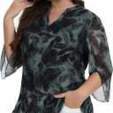 Betu Women's Plus Size Tops 3/4 Ruffle Sleeve Casual Work Mesh Blouses Printed Tunics Shirts (XXL)