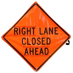 Roll-Up Sign-36" Nonreflect Vinyl-Right Lane Closed Ahead